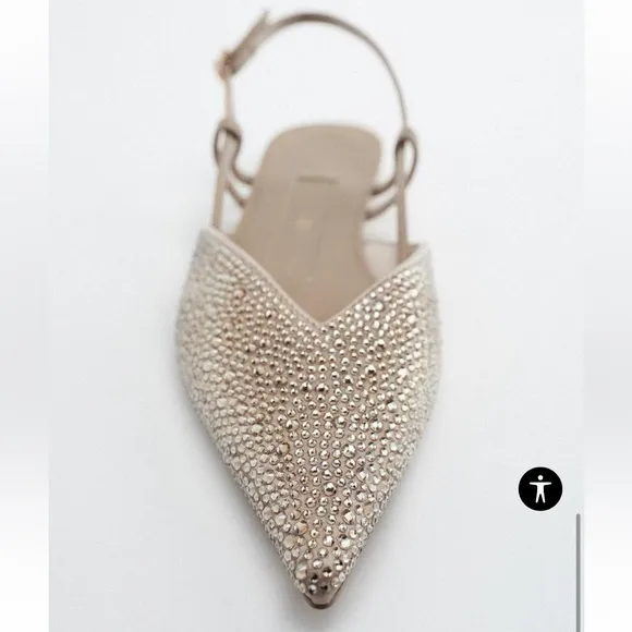 NWT Zara RHINESTONE SLINGBACK FLATS size 38