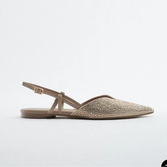 NWT Zara RHINESTONE SLINGBACK FLATS size 38