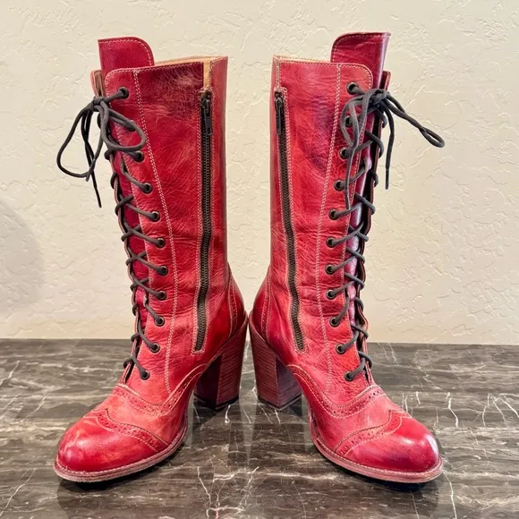 Oak Tree Frontier Red Leather Lace Front Boots