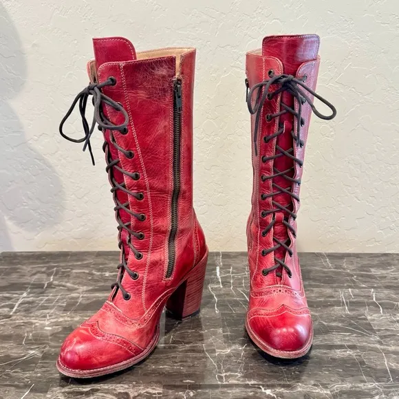 Oak Tree Frontier Red Leather Lace Front Boots