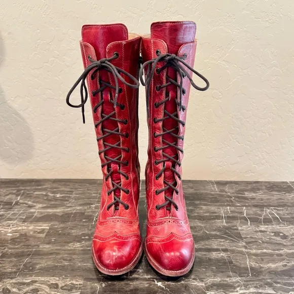 Oak Tree Frontier Red Leather Lace Front Boots