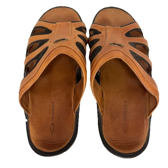 Oakley Paddle Slides Sandals Brown Casual Retro Leather Men's Size 10 10015