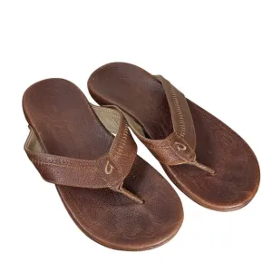 OLUKAI Hiapo Men's Beach Sandals, Full-Grain Leather Flip Flops comfort fit 11