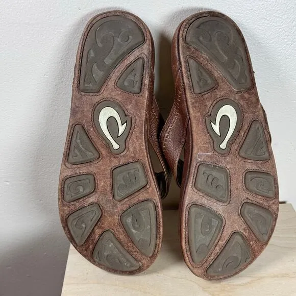 OLUKAI Hiapo Men's Beach Sandals, Full-Grain Leather Flip Flops comfort fit 11