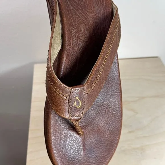 OLUKAI Hiapo Men's Beach Sandals, Full-Grain Leather Flip Flops comfort fit 11