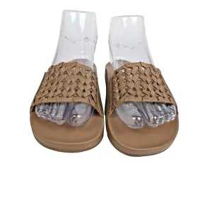 Olukai Kamola Sandal Slide Women's 6 Brown Woven Leather Beach Wet Grip Rubber