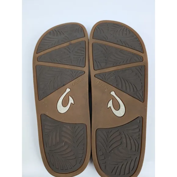 Olukai Kamola Sandal Slide Women's 6 Brown Woven Leather Beach Wet Grip Rubber
