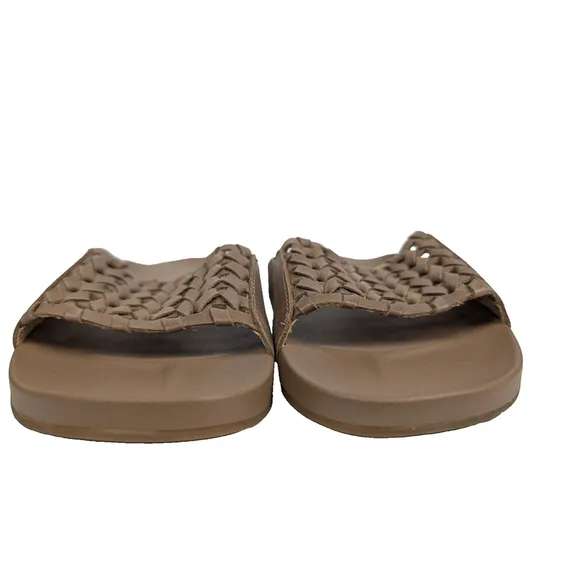 Olukai Kamola Sandal Slide Women's 6 Brown Woven Leather Beach Wet Grip Rubber