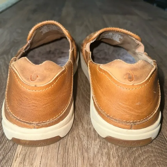 Olukai Lae’ahi Lauhala Slip On Leather Sneakers, Size 10.5