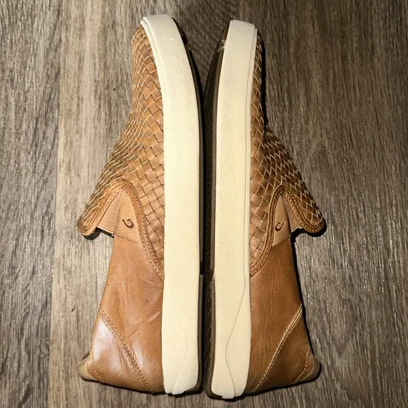 Olukai Lae’ahi Lauhala Slip On Leather Sneakers, Size 10.5