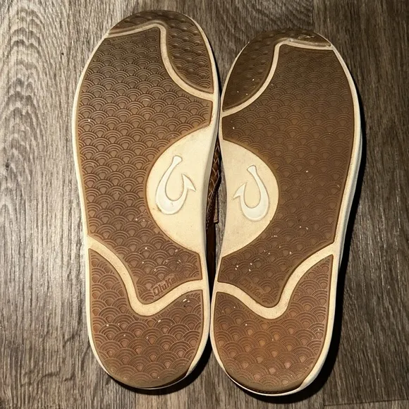 Olukai Lae’ahi Lauhala Slip On Leather Sneakers, Size 10.5