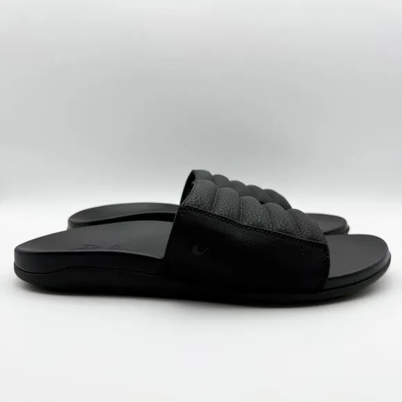 OluKai Men's Maha 'Olu Slides Size US 10 EU 43 Black Water Resistant NIB