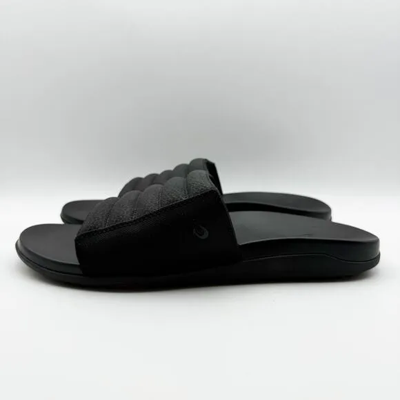 OluKai Men's Maha 'Olu Slides Size US 10 EU 43 Black Water Resistant NIB