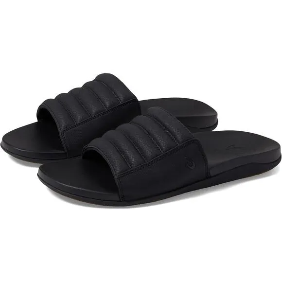 OluKai Men's Maha 'Olu Slides Size US 10 EU 43 Black Water Resistant NIB
