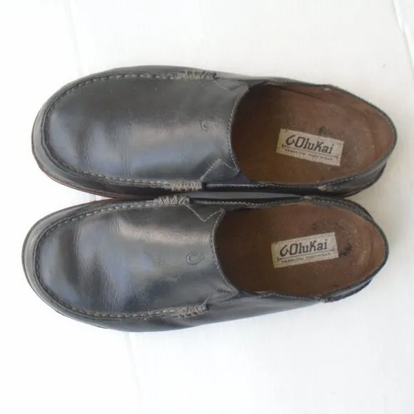 OluKai Moloa Leather Silp-On Loafers Men's Size 9.5 Black
