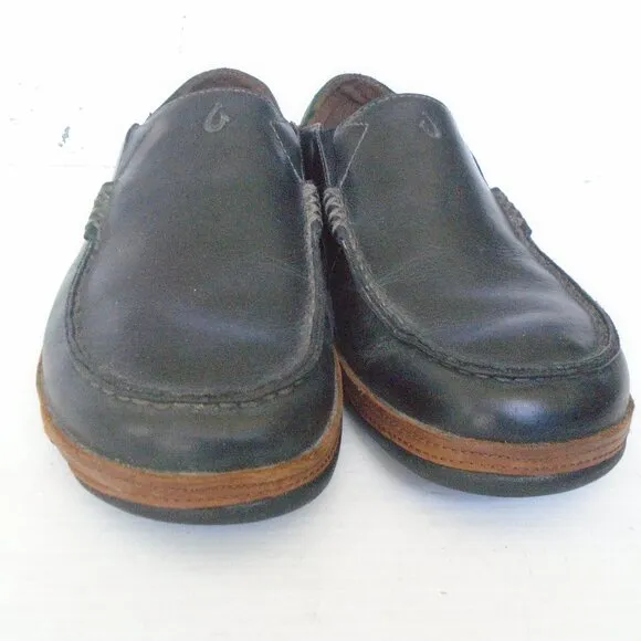 OluKai Moloa Leather Silp-On Loafers Men's Size 9.5 Black