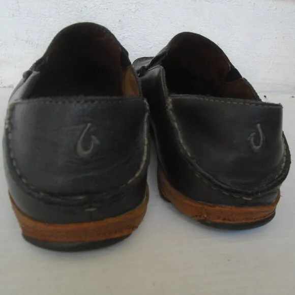 OluKai Moloa Leather Silp-On Loafers Men's Size 9.5 Black