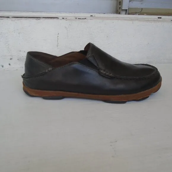 OluKai Moloa Leather Silp-On Loafers Men's Size 9.5 Black