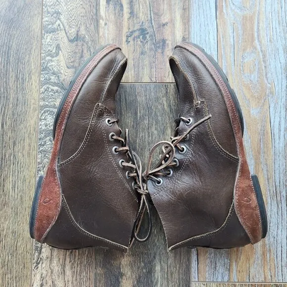 Olukai Ni'O Ankle Boots Lace-Up Waterproof Cushion Footbed Brown Leather Men's