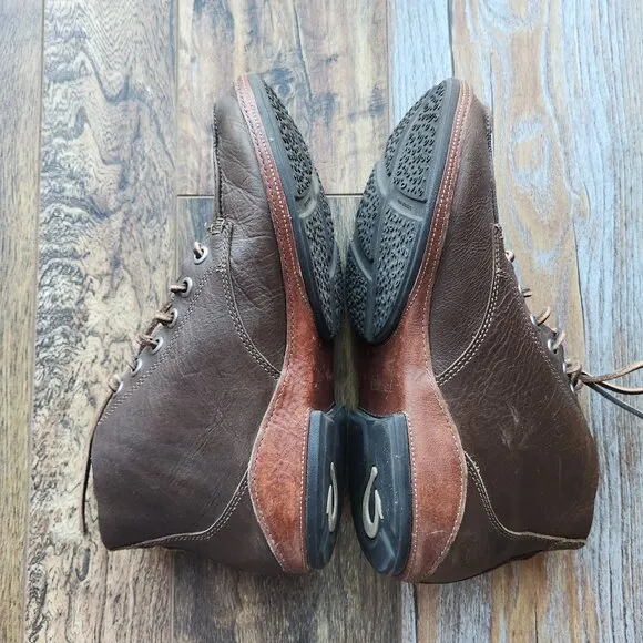 Olukai Ni'O Ankle Boots Lace-Up Waterproof Cushion Footbed Brown Leather Men's