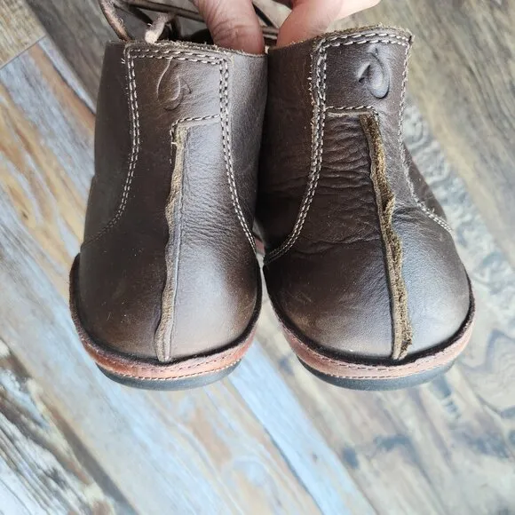 Olukai Ni'O Ankle Boots Lace-Up Waterproof Cushion Footbed Brown Leather Men's