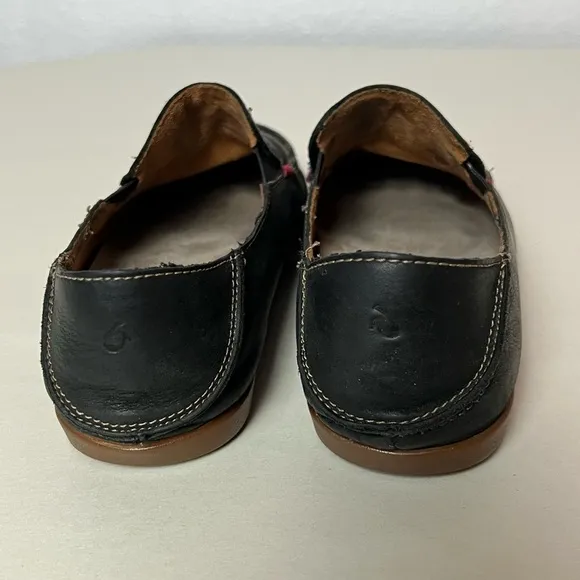 Olukai Nohea Nubuck Leather Slip On Loafer Black Size 6