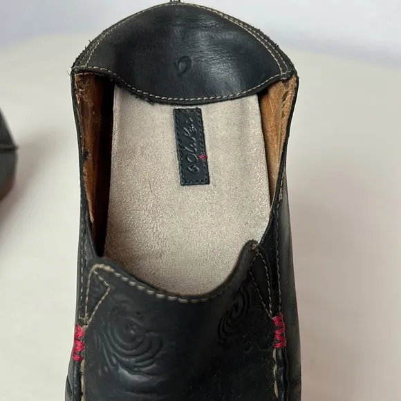 Olukai Nohea Nubuck Leather Slip On Loafer Black Size 6