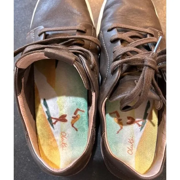OLUKAI Pehuea Li 'ILI Brown Leather Sneakers Drop In Heel EU 39, Women's 9