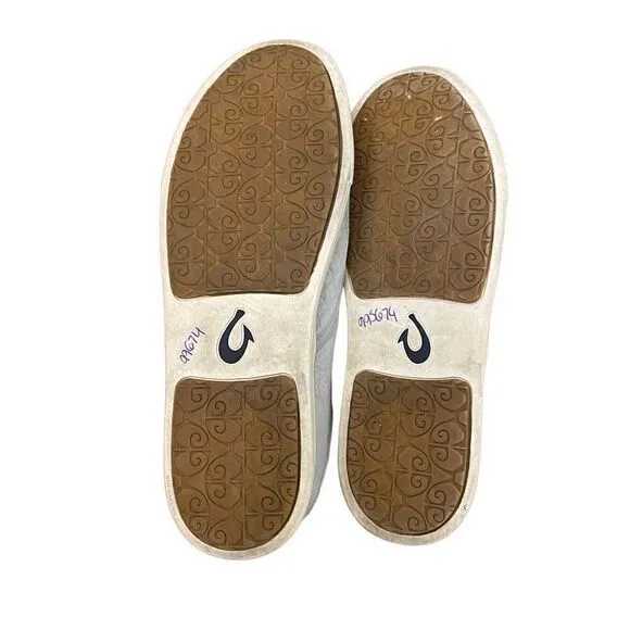 Olukai Women’s Pehuea Leather Slip On Sneakers Pale Gray Size 10