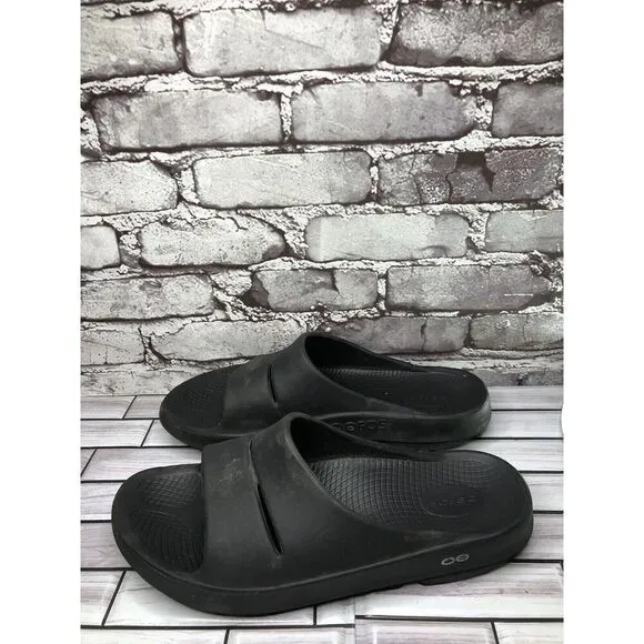 Oofos Ooahh Black Recovery Rubber Sport Slides Sandals Men’s Size 11M US/44EU