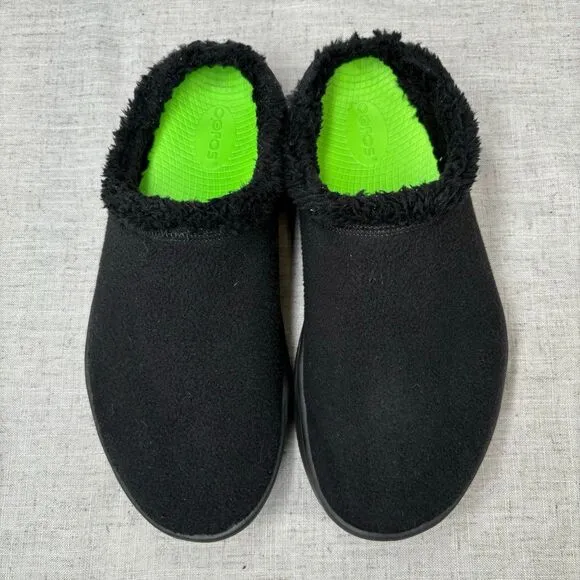 Oofos Oocoozie Mule Slippers Black Fleece Foam Slip On Shoe Men's 9