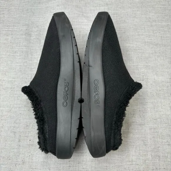 Oofos Oocoozie Mule Slippers Black Fleece Foam Slip On Shoe Men's 9