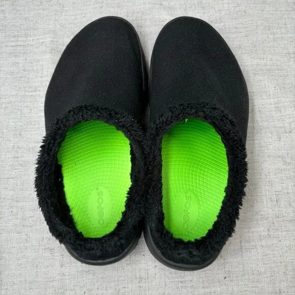 Oofos Oocoozie Mule Slippers Black Fleece Foam Slip On Shoe Men's 9