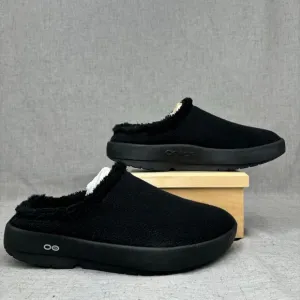 Oofos Oocoozie Mule Slippers Black Fleece Foam Slip On Shoe Men's 9