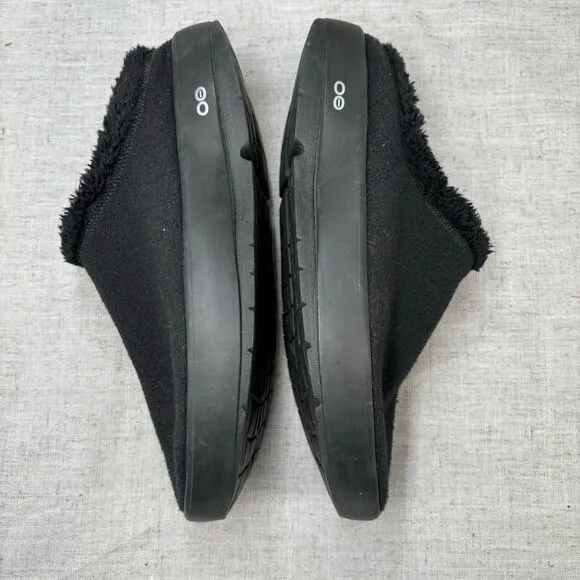 Oofos Oocoozie Mule Slippers Black Fleece Foam Slip On Shoe Men's 9