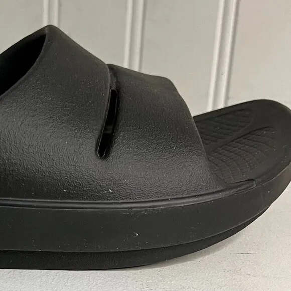 OOFOS Womens Black Slides Size 9
