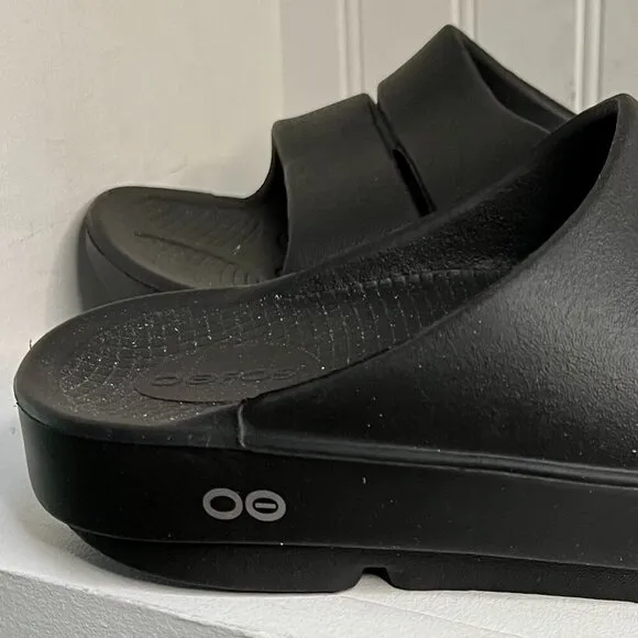 OOFOS Womens Black Slides Size 9