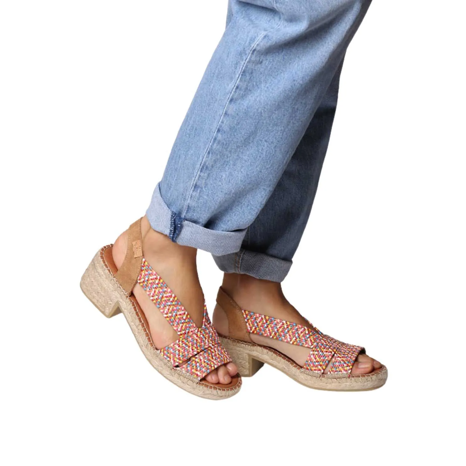 Open Toe Leather Espadrille with Wide Heel for Women - Dalyn