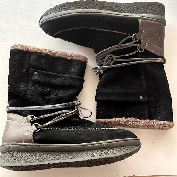 OTBT Leather black/taupe, faux fur lined cold weather boot