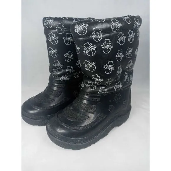 Outbrook Snow Boots Kids‎ Sz 6 Snowmen Black Inside Fur Great Preowned Condition