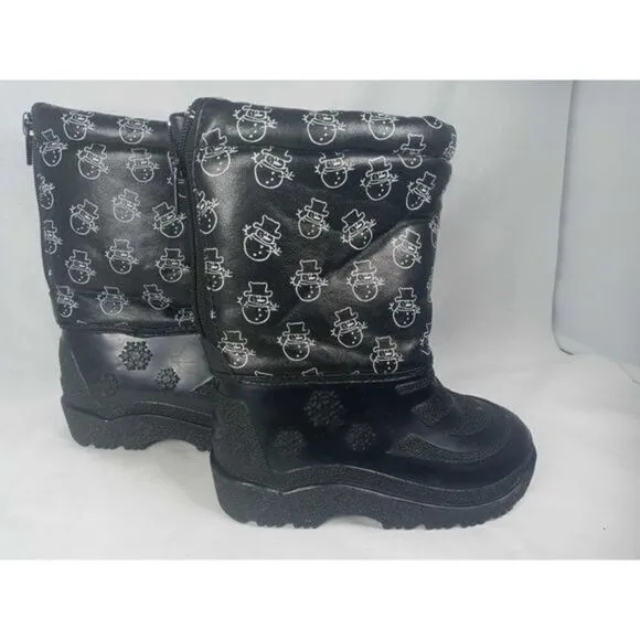 Outbrook Snow Boots Kids‎ Sz 6 Snowmen Black Inside Fur Great Preowned Condition