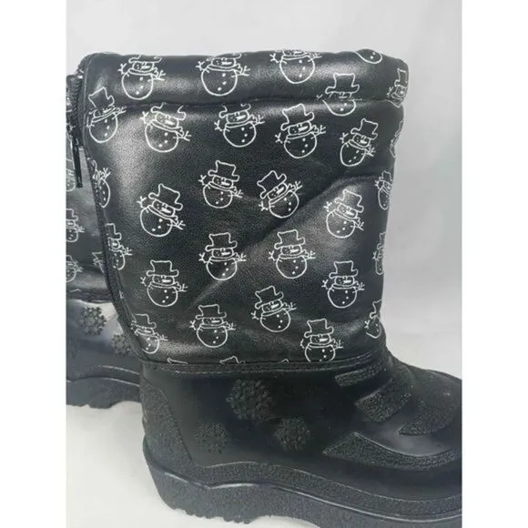Outbrook Snow Boots Kids Sz 6 Snowmen‎ Black Inside Fur Great Preowned Condition