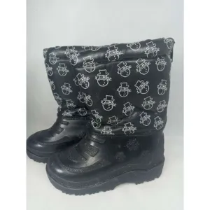 Outbrook Snow Boots Kids Sz 6 Snowmen‎ Black Inside Fur Great Preowned Condition