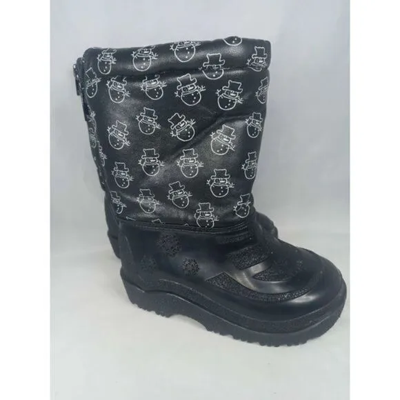 Outbrook Snow Boots Kids Sz 6 Snowmen‎ Black Inside Fur Great Preowned Condition