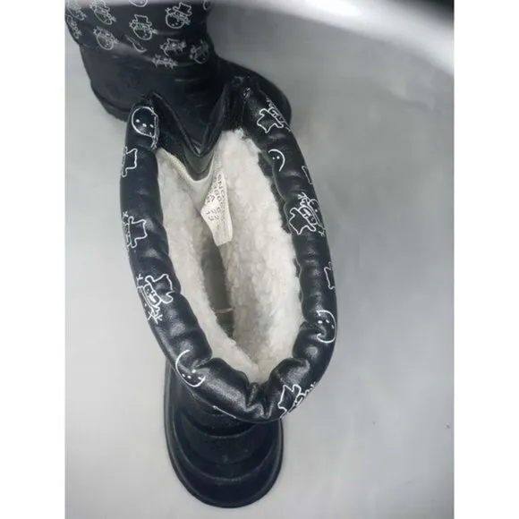 Outbrook Snow Boots Kids‎ Sz 6 Snowmen Black Inside Fur Great Preowned Condition