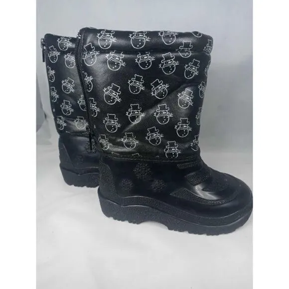 Outbrook Snow Boots Kids‎ Sz 6 Snowmen Black Inside Fur Great Preowned Condition