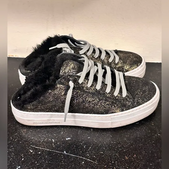 P448 Clara Metallic Faux Fur Platform Slip On Sneakers