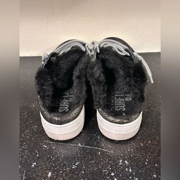 P448 Clara Metallic Faux Fur Platform Slip On Sneakers