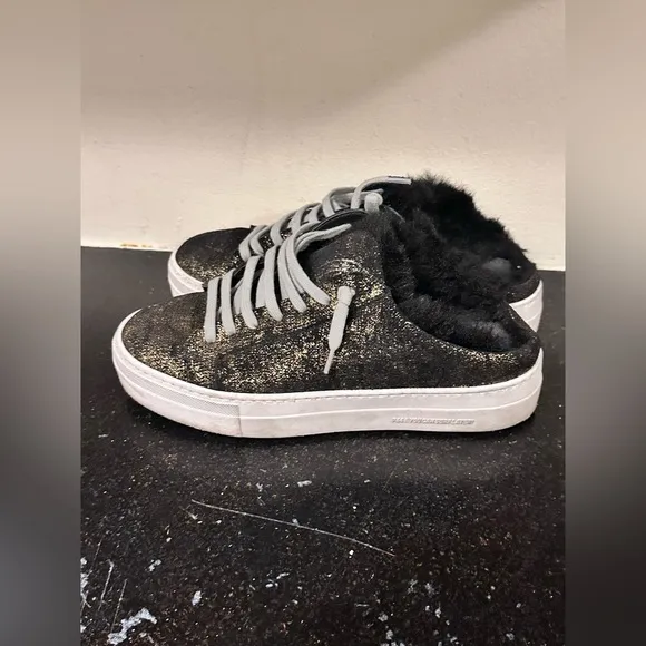 P448 Clara Metallic Faux Fur Platform Slip On Sneakers