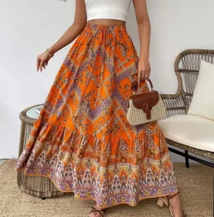Paisley Floral Printed Skirt With Ruffled Hem